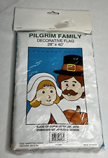 Vintage NOS Pilgrim Family Flag Fall Pumpkin Thanksgiving Decor picture