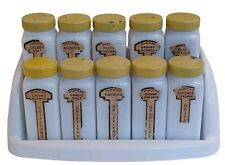 Vintage Griffiths’ Spice Jars Milk Glass Set Of 10 With Rack picture