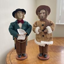 Vintage Pair Set Of Two Tall 12” Gentlemen Christmas Carolers ~ Wood Base picture