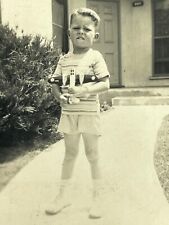 EE Photograph 1940's Boy Holding Plane Airplane Toy picture