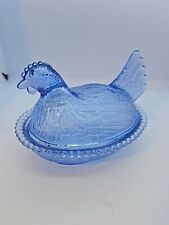 Vintage Indiana Glass? Hen Chicken On The Nest  Blue  Mint Cond. Covered Candy picture