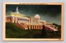 Postcard Handley High School at Night Winchester Pennsylvania, Vintage Linen J15 picture