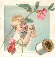 1880s-90s J & P Coats Best Six Cord Thread Young Boy with Thread and Flower picture