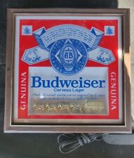 Vintage Budweiser Cerveza Beer Framed Sign Spanish picture