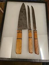 Antique Knives Primitive US Fur Trappers Pioneer Indian Trade Pewter Inlay Wood picture
