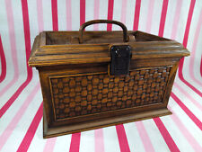 Neat Retro 1970s Lerner Plastic Sewing Box  in Chocolate Brown Faux Woven Design picture