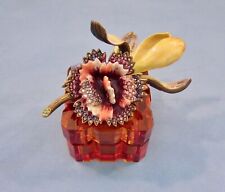 RARE JAY STRONGWATER FLOWER ORCHID ENAMEL CRYSTAL JEWELRY VANITY TRINKET BOX picture