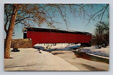Chrome Postcard Lancaster County PA Pennsylvania Paradise Covered Bridge picture