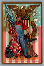 embossed vintage holiday postcard Labor Day Souvenir, Labor conquers everything picture