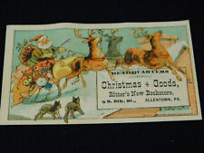 Antique RITTER'S NEW BOOKSTORE victorian ADVERTISING CARD Allentown Pa SANTA picture
