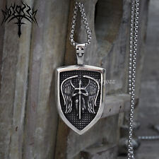 Archangel Saint St Michael Medal Shield Pendant Necklace Stainless Steel Chain picture