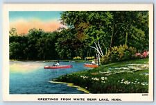 White Bear Minnesota MN Postcard Greetings Lake River Canoe Boat c1940 Vintage picture
