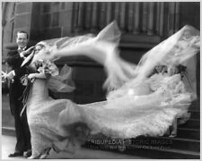Vintage 1935 Photo Beautiful Bride Wind Blown Wedding Dress Artistic Photograph picture