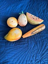 Vintage 5 PC Carved Italian Alabaster Marble Stone Fruit Wood Stem Home Decor picture