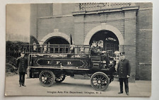 c 1900s NJ Postcard Irvington New Jersey FD Auto Fire Department truck men Essex picture
