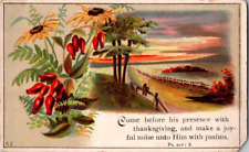 Vintage Bible card 3x 4.5 lake floral Ps 95:2 picture
