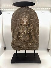 14” Tall “antique” Finish Resin Raised Relief Ganesh Plaque On Wooden Stand picture