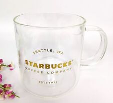 Starbucks 2015 Clear Glass 18 oz Coffee Mug Gold Lettering Seattle WA Est. 1971 picture