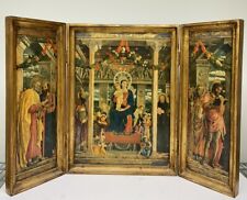 Old Large Triptych of Madonna And Child Catholic Home Altar “Enthroned Madonna” picture