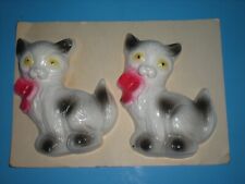 Chalk ware Cats Black & White with Bow Mid Century Modern NEW VINTAGE PAIR MCM picture