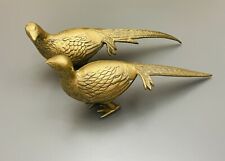 Set 2 Vintage Solid Brass Pheasant Peacock Bird Figurine Statue 13'' & 14” MCM picture