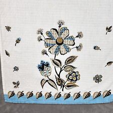 Vtg Mid Century Graphic Print Kitchen Light Blue Gold Cotton Dish Towel Linen picture