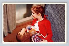 Girl Riding On A Plane, Airplane, Transportation, Antique, Vintage Postcard picture