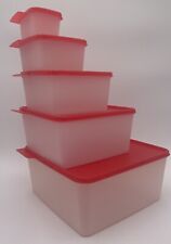 Tupperware Keep Tabs Nesting Stacking Storage Containers Red Set of 5 NEW picture