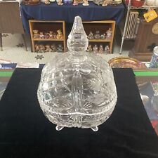 Vintage Footed Crystal  Candy Dish Compote Etched Flowers Lid Faceted Finial picture