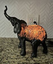 Tiffany Style Lucky Elephant Table Lamp G & G Bros Amber Glass & Metal picture