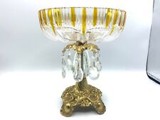 Vtg Hollywood Regency Ornate Compote Pedestal Bowl 9” Brass Crystal West Germany picture