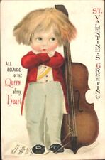1911 signed CLAPSADDLE  little boy w/ base QUEEN OF MY HEART VALENTINE postcard picture