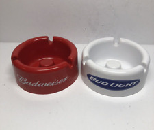 2 Vintage Budweiser & Bud Light Round Plastic Ashtrays Red White picture