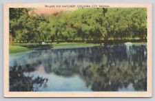 Tri Lake Boat Fish Hatchery Columbia City Indiana IN Vintage Linen Postcard picture