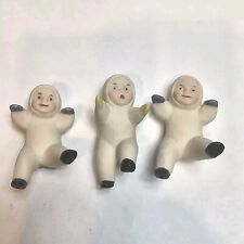 3 Antique Miniature Porcelain Bisque Babies In Snow Suits Vintage Lot picture