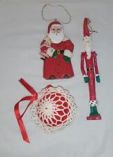 Vintage Christmas Xmas Ornaments Russ Old World Santa Crochet Satin Ball picture