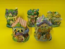 Happy Hollow Bunny Village 5 Bunny Houses Great Multicolor Colors 5” Tall  picture