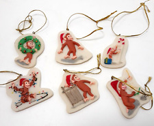 Vintage CURIOUS GEORGE Mini Christmas Ornament 1990's Set of 6 in Box 1.75