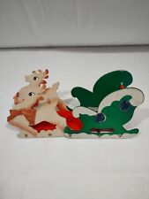 Unique Vintage Christmas Sleigh w/ Reindeer Foldable Made in Japan Sticker picture