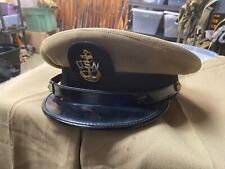 ORIGINAL WWII US NAVY CPO CHIEF PETTY OFFICER KHAKI VISOR HAT CAP- SIZE 7 1/8TH picture
