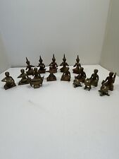 RARE Vintage 17 Piece ASIAN BRASS FIGURINES Musical Band Group w/Base Thailand picture