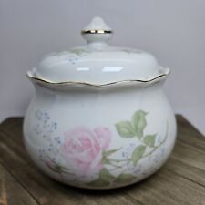Japanese Vanity Lidded Jar With Pink Roses Vintage Japan Porcelain 4.5