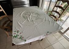 Vintage Christmas Holly Tablecloth White Holiday Festive 71” picture