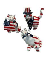 3 WhimsiClay #10505 Yankee Doodle Mini Cat Figurine Amy Lacombe 2001 3 Figures picture