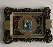Vintage Madrid Spain Souvenir Black Gold Pattern Tin Ashtray Picture in Center picture