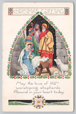Postcard Christmas Greeting Manger Scene 1924 picture