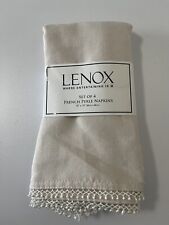 Lenox French Perle Beige Cloth Napkins Set Of 4 New Tan Cream Ivory Lace Trim picture
