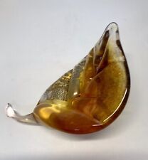 Glass Leaf Decor Dish Tray Paperweight Michelle Kaptur SIGNED Golds Pinks picture