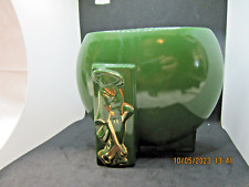 Vintage Mid Century Modern Shanghai China Green Porcelain Vase Geisha Girl picture