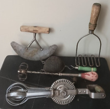 Lot of 5 Antique Kitchen Utensils Chopper, Beater, Whisk, Strainer etc picture